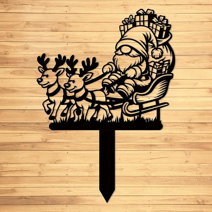 Magilab Personalized Iron Yard Stake - Christmas Cute Gnome Dwarves Decor, 8-Inch Black Metal Garden Sign for Outdoor (Style M)