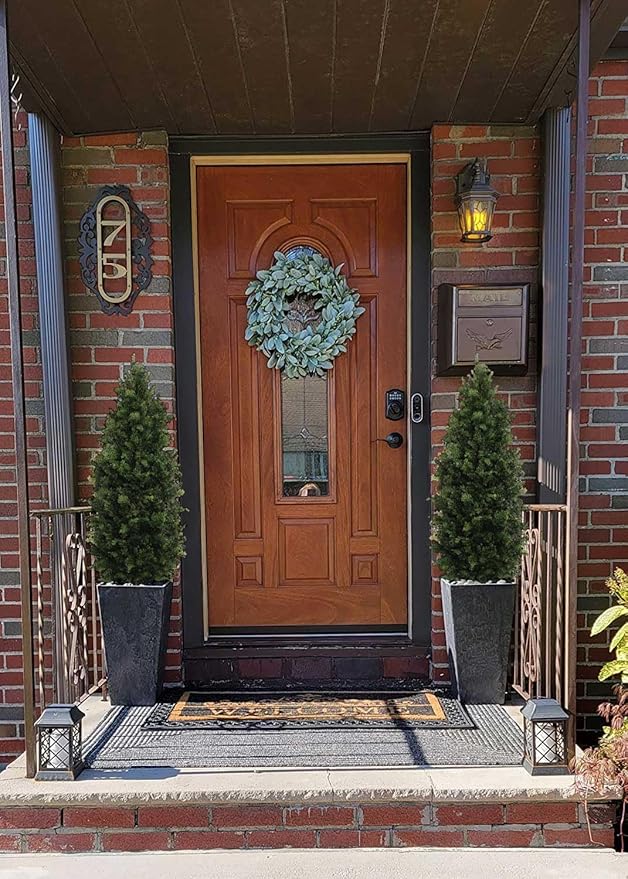 Aveyas 5ft Artificial Cedar Topiary Trees for Outdoor Front Porch Door, 5 Feet Faux Potted Plants Evergreen Fake Pine Cypress Tree for Outside Home Decor (5 ft Tall) - Set of 2 Pack
