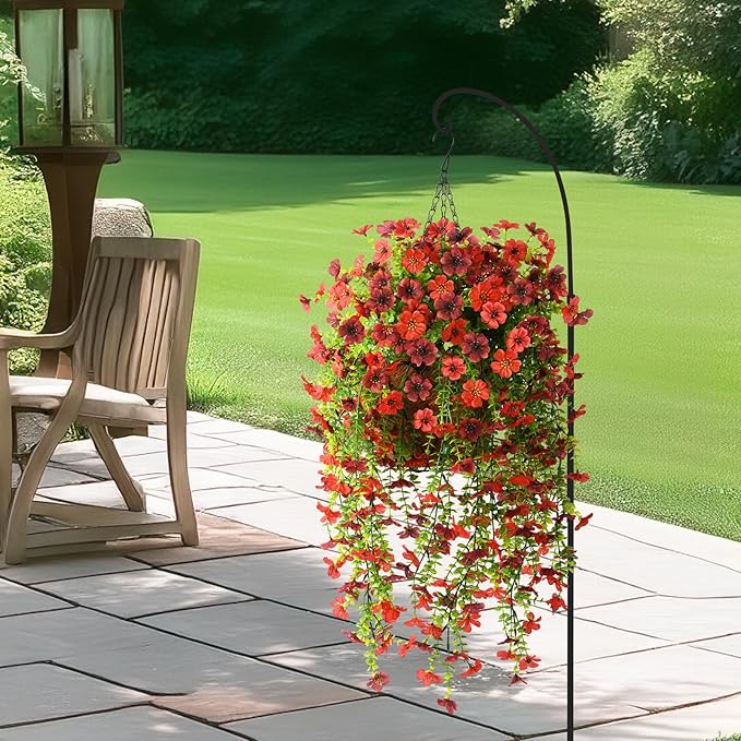 Artificial Hanging Flowers Plants for Outdoor Spring Decoration, 2PCS Faux Silk Daisy UV Resistant Look Real for Outside Home Indoor Planter Porch Garden Yard Decor(Red Brown)