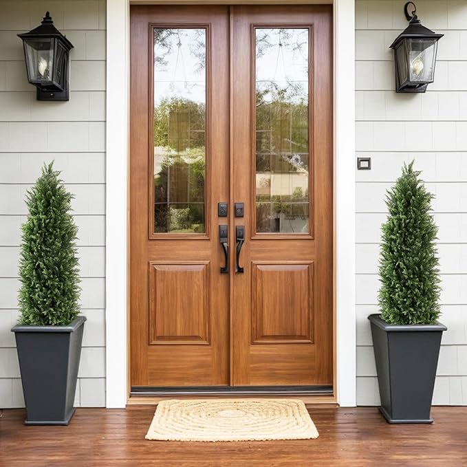 Azoco 4ft Faux Cedar Topiary for Outdoor Planters, Large Artificial Trees Set of 2, UV Rated Fake Plants with Pot for Front Porch Outside Decor 4 Feet Tall