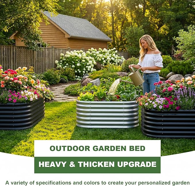 AHEONLAR 2 Pack 4×2×2ft Galvanized Raised Garden Beds Outdoor, Oval Sturdy and Durable Planter Boxes for Vegetables, Fruits, Flowers and Plants, Easy Assembly, Grey