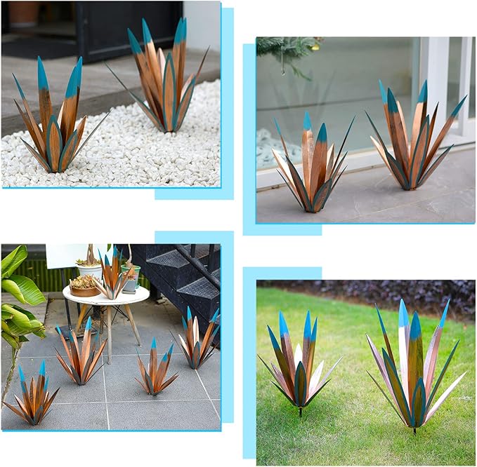 Homight Large Agave Sculpture Rustic Metal Agave Plant Outdoor Interior Decoration Outdoor Lawn Decoration Yard Wooden Posts Matching Garden Suitable for Patio