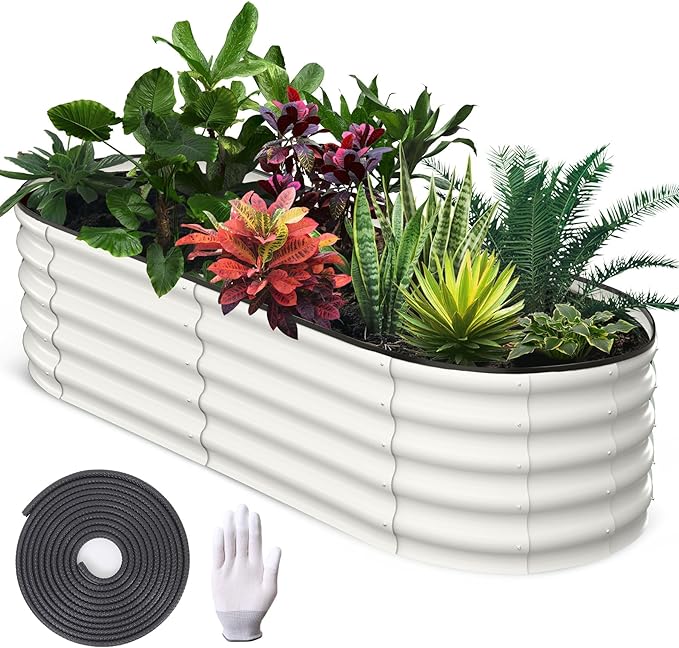 2 Pcs 6x3x1 ft Oval Galvanized Raised Garden Beds, Metal Planter Boxes with Open Base, Tool-Free Assembly for Vegetables, Flowers, Herbs - Outdoor & Patio Use, White