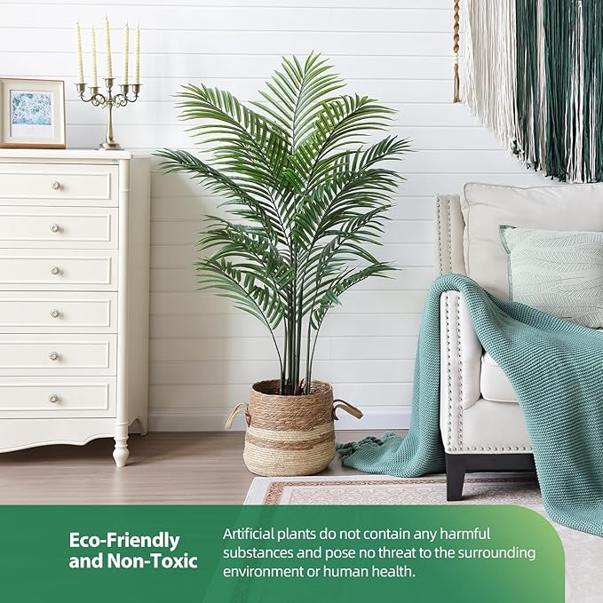 Artificial Areca Palm Plant 5Ft Fake Tropical Palm Tree, Perfect Faux Dypsis Lutescens Plants in Pot for Indoor Outdoor House Home Office Garden Modern Decoration Housewarming Gift,2Pcs