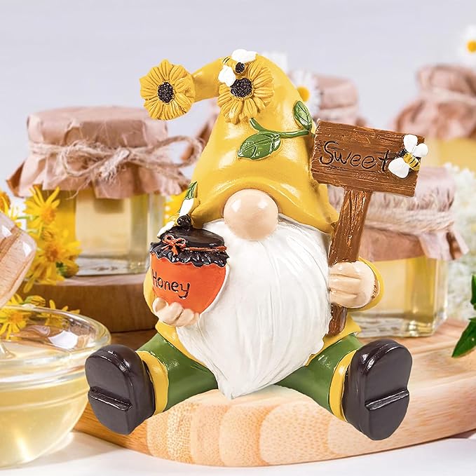 Sunflower Spring Gnome Decorations Honey Bee Gnomes Ornaments World Bees Day Decoration Gifts Summer Figurines for Garden Decor Birthday Gift for Mom, Grandma, Women