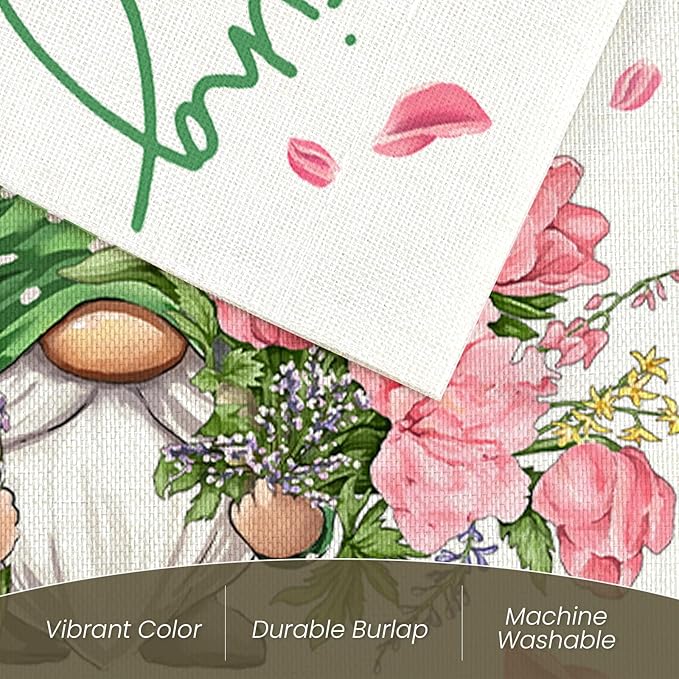 Hello Spring House Flag for Outdoor Gnome with Roses Flowers Yard Flags for Outside,Summer Seasonal Holiday Decorative Flag for Anniversary Wedding Farmhouse Decor 28x40 Inch Double Sided