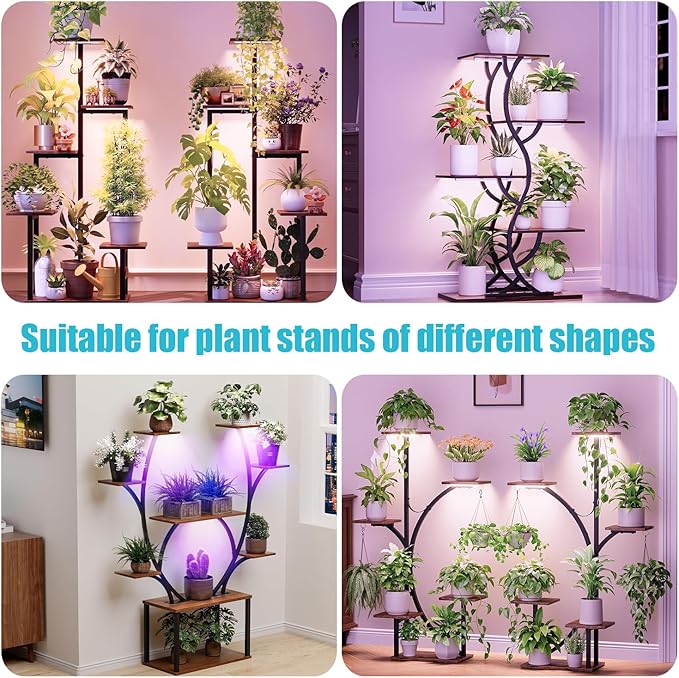 7.8'' LED Grow Light Strips, Grow Lamps for Indoor Plants Full Spectrum, Plant Light with 4/8/12H Timer, 10 Dimmable Levels for Seedling Succulent,Best Match for Plant Shelf, 3 Head