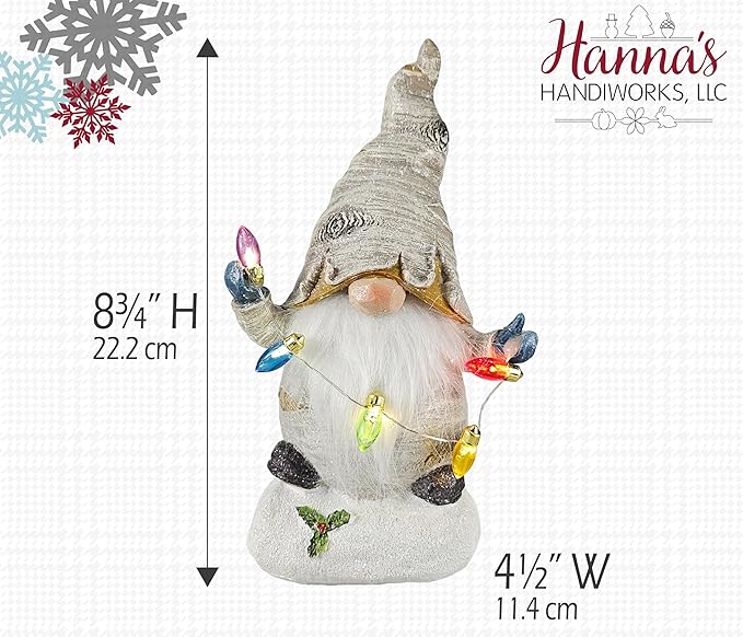Light‑Up Christmas Santa Gnome | Resin Holiday Tabletop Figurine with Illumination | Woodland Cottage Home Decor | Versatile for Holiday Season & Xmas | 9 inches tall - Receive 1 of 3 Assorted Styles