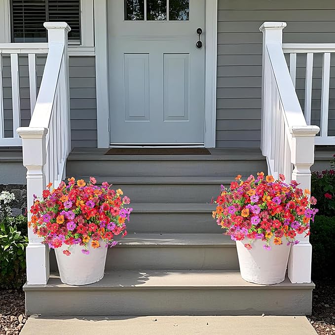 INXUGAO Artificial Fake Flowers Plants for Outdoor Spring Summer Decor, 12 Bundles Faux Silk Flowers for Outdoor Outside Planter Colorful Daisy UV Resistant Look Real for Front Door Porch Patio Yard