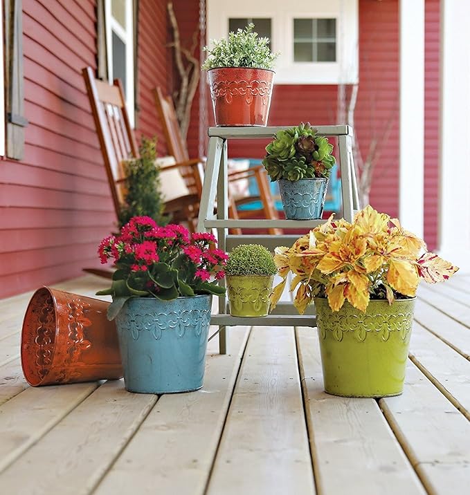 Robert Allen MPT01897 Fleur De Lis Series Metal Oval Planter Flower Pot, 10", Color Tansy Green