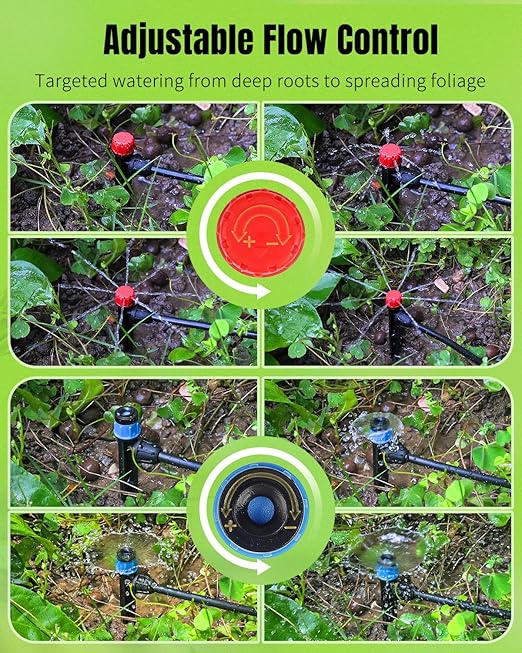 Pawfly 60 Pcs Drip Irrigation Emitters for Plants Watering System, Garden Sprinkler Heads Drippers with Adjustable 360 Degree Water Flow, Drip Emitters for 1/4" Drip Irrigation Tubing