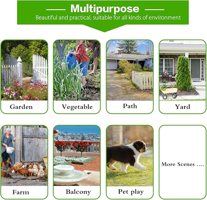 Sungmor 25in x 8ft Metal Garden Fence Border, Rustic Style Decorative Garden Fence Animal Barrier, Landscape Pathway Edge Iron Picket Fence Panels, Plant Support Climbing Trellis, Pack of 4