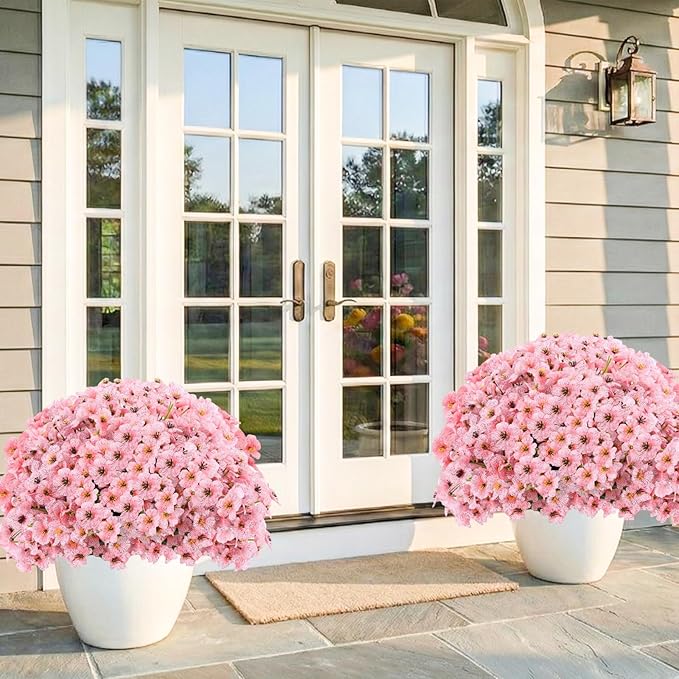 22 Pack Artificial Flowers Outdoor, Faux Flowers UV Resistant with Plastic Plants, Faux Silk Flowers for Outdoors Outside Front Porch Hanging Planter Window Box Garden Decoration(Pink)