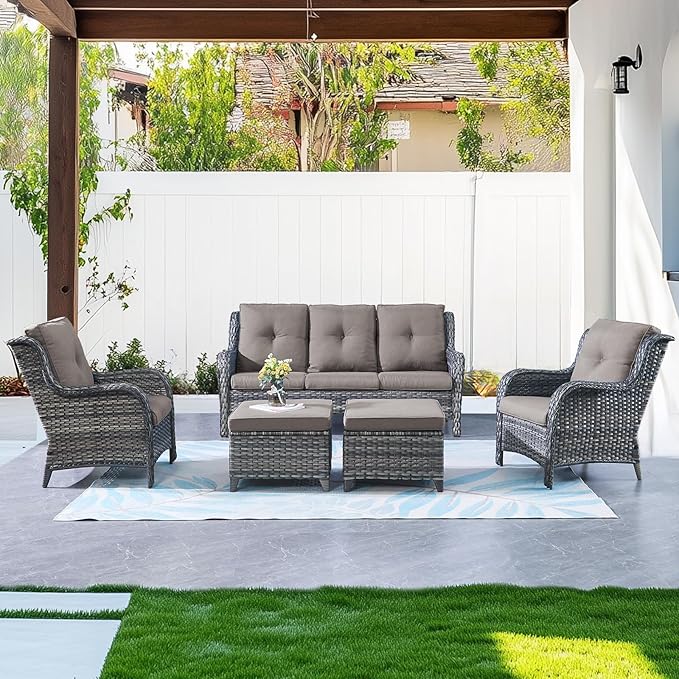Belord Patio Wicker Furniture 4 Pieces Outdoor Furniture Set Patio Sofa Set with Wicker Chairs and Coffee Table, Paito Conversation Set for Porch Garden Deck Balcony Poolside