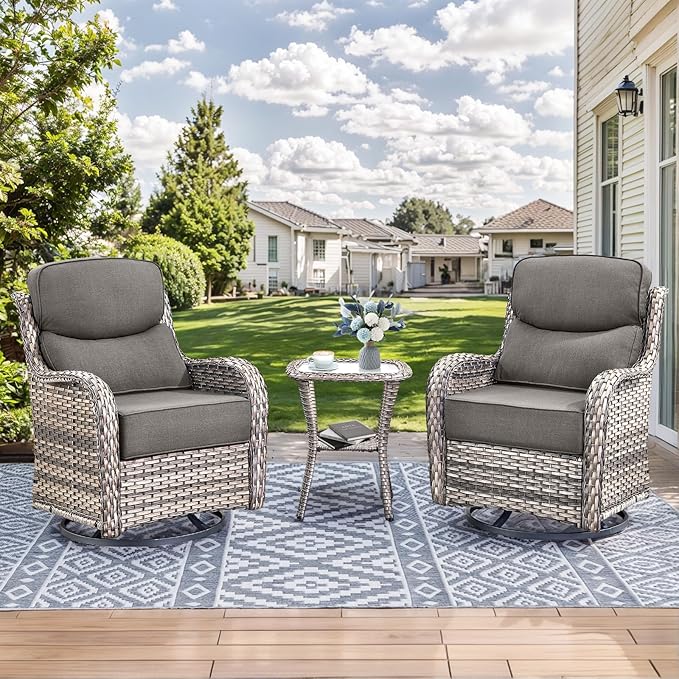 HUMMUH 9 Pieces Wicker Outdoor Furniture Set 6-inch Cushions High Back Patio Sofa Swivel Rocker Chairs Set of 2 with Coffee Table for Porch,Deck,Backyard