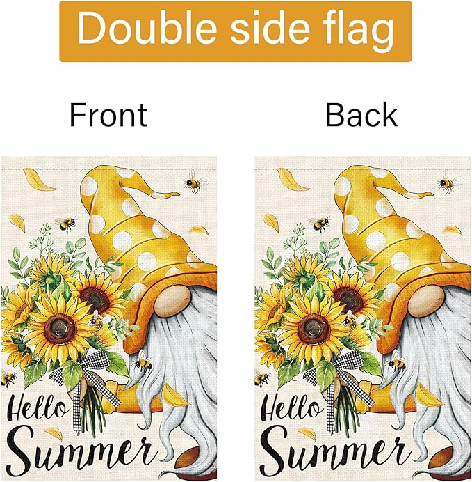 Louise Maelys Welcome Spring Summer Gnome Garden Flag 12x18 Double Sided, Burlap Small Vertical Sunflower Garden Yard Flags for Seasonal Outside Outdoor House Decoration (ONLY FLAG)