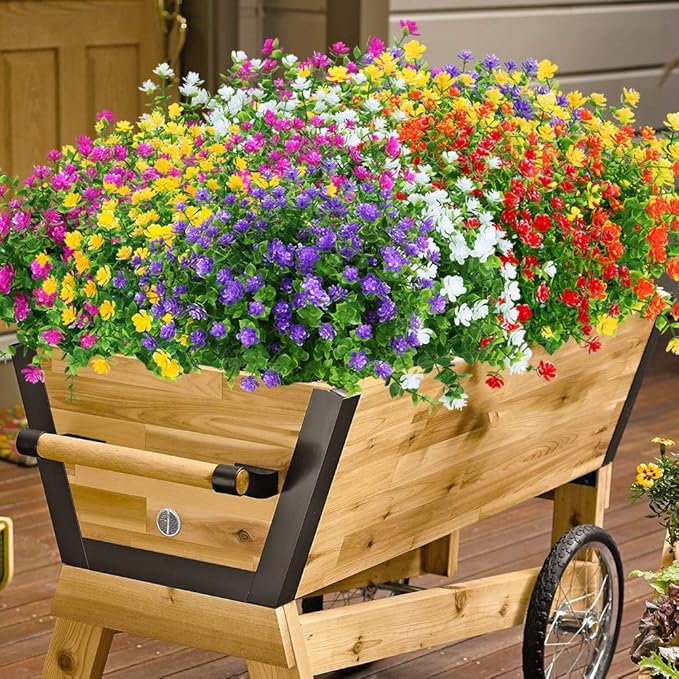 ArtBloom 6 Bundles Outdoor Artificial Flowers UV Resistant Fake Boxwood Plants, Faux Plastic Greenery for Indoor Outside Hanging Plants Garden Porch Window Box Home Wedding Farmhouse Decor (Purple)