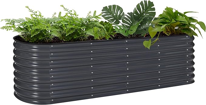BlueWish 8ftx2ftx2ft Raised Garden Beds Outdoor with 2 Aluminum Support Rods, Raised Beds for Gardening with Galvanized Steel, Rubber Strips, Garden Boxes Outdoor Raised for Backyard, Garden, Lawn