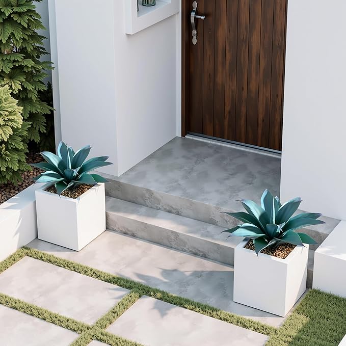 Fake Plants Artificial Agave Plants 13.8" Large UV Resistant Fake Agave Planters for Indoor and Outdoor Decorating Tropical Plant Succulents Greenery Indoor Decor (Blue) 2Pack