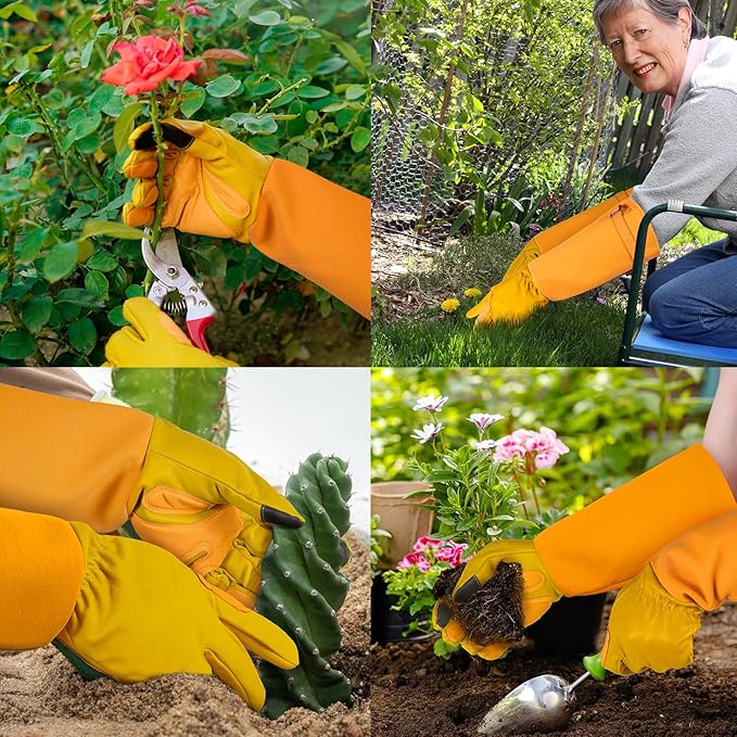 SLARMOR Long-Gardening-Gloves for Women/Men - Thorn Proof Rose Pruning Gloves Heavy Duty Gauntlet, Best Garden Gifts for Gardener-S