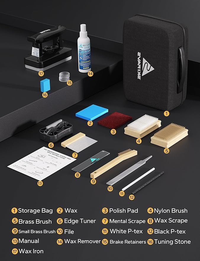 Ski/Snowboard Wax Kit, Ski Tuning & Waxing Kit with Wax Iron, Complete Basic Wax Set - Professional Tuning Equipment, All Temperature Wax, Base Cleaner, Brush, Wax Scraper, P-tex, Tuning Stone