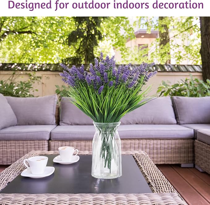 Zeyune 36 Bundles Artificial Plants Outdoor Fake Monkey Grass with Flowers Greenery UV Resistant Faux Outdoor Plants Plastic Flowers for Garden Office Patio Pathway Outside Decor(Purple)