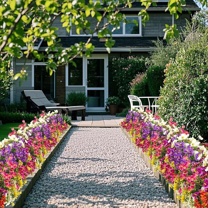 Grunyia Outdoor Artificial Flowers UV Resistant - Realistic Faux Floral Arrangements for Garden, Patio, Porch Décor - All-Weather Fade Proof & Low Maintenance (12 Pack, Mixed Styles)