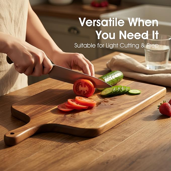 Acacia Wood Charcuterie Board with Handle, Large Cheese Serving & Entertaining Board, Premium Natural Grain Wooden Board for Appetizers, Snacks & Gift Giving