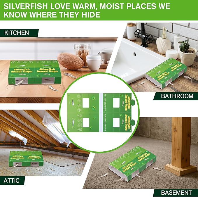 36 Traps Silverfish Trap, 18 Sheets Silverfish Killer Indoor, Non Toxic Insect Trap with Dual Color & Pattern Lure for Crawling Insect, Safe for Kids & Pet,Use as 36 Small or 18 Large Detachable Traps