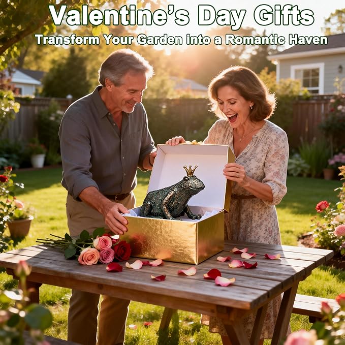Lune cle Frog Garden Statue,11.5" L×8" H Animal Figurines Garden Decor, Weather-Resistant Outdoor & Indoor Sculptures & Statues for Home,Patio,Yard and Entryway-Crouching Frog Prince