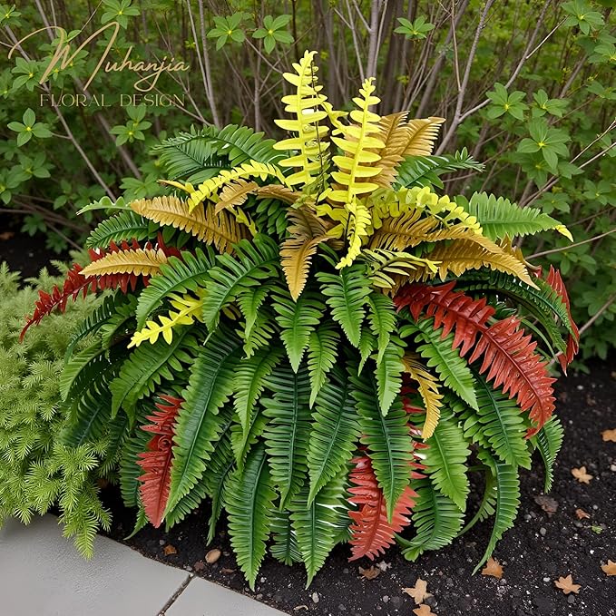 Muhanjia 50” Silky Artificial Boston Fern, 128 Fronds Large Hanging Plants for Outside Planter,Bush Floor Plants Large for Home Decor Porch Patio Garden Indoor Outdoor (128Fronds1Pcs)