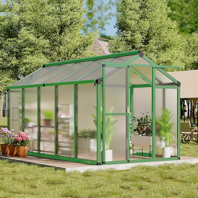 6X10 FT Greenhouse, Polycarbonate Garden Greenhouse for Outdoors,Aluminum Frame Green House with Lockable Door and Adjustable Roof Vent, Ideal for Backyard Patio and Outside Growing