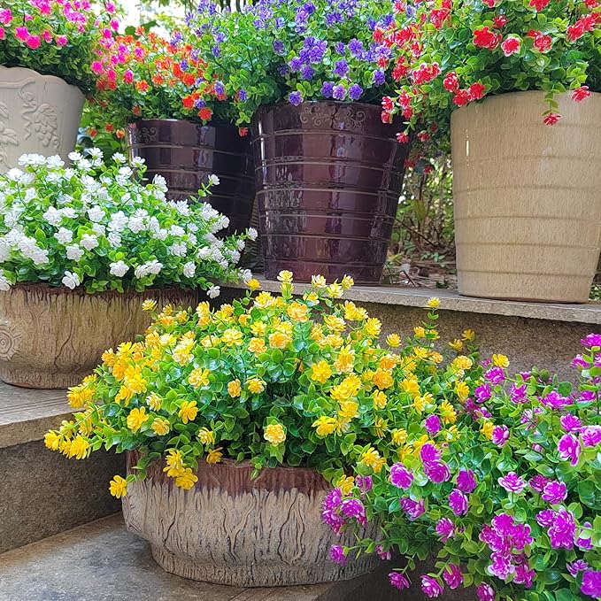 Grunyia 12 Bundles Artificial Flowers for Outdoors, UV Resistant Fake Flowers with Plastic Plants, Faux Flowers for Outside Window Box Front Porch Hanging Planter Decor (Yellow)