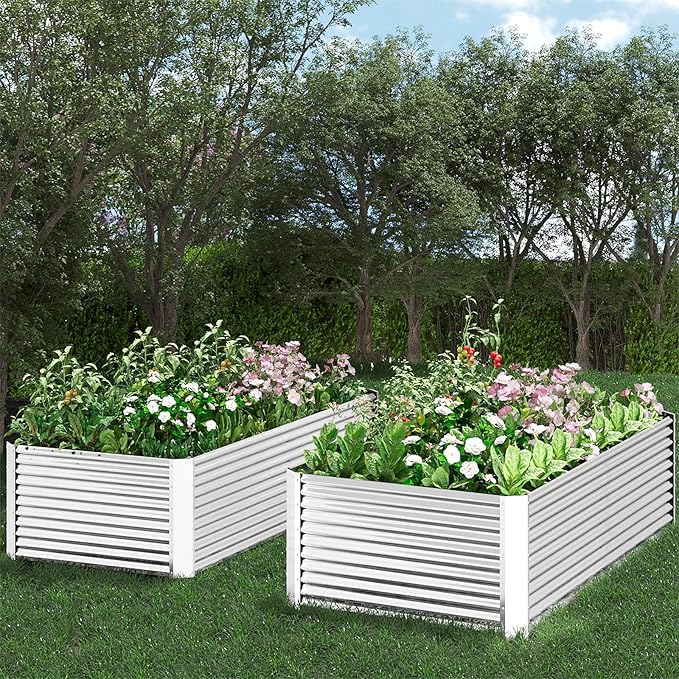 FRIZIONE 3pcs Tall Galvanized Raised Garden Bed Outdoor,Steel Garden Bed for Vegetables,Above Ground Garden Box for Flower,Metal Raised Beds for Gardening - 4x2ft