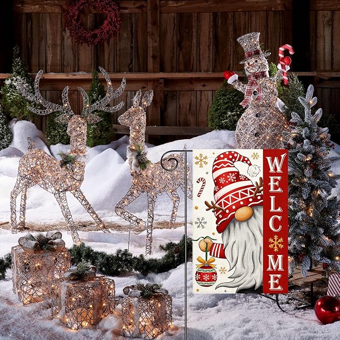 Christmas Gnomes Garden Flag 12x18 Double Sided Vertical Outdoor Flag for Outside Xmas Farmhouse Flag Winter Holiday Yard Lawn Garden Banner (Christmas Gnomes)