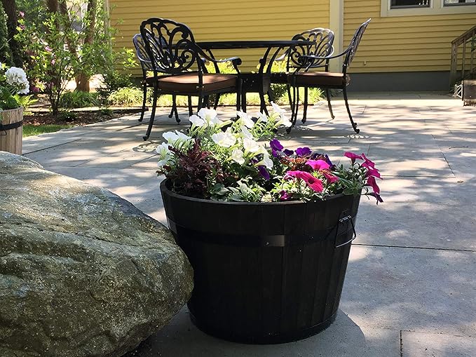 Worth Imports Wood Barrel Planter with Handles Brownl Oil 22" x 22" x 15"