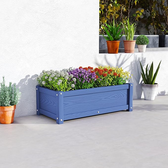 HDPE Planter Box, All-Weather Outdoor Garden Bed Easy to Assemble, Drainage System, Low Maintenance, Non-Fading, for Flower/Herb/Seed (Navy)