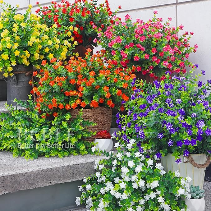 BCBLF 12 Bundles Artificial Fake Plants Flowers, Realistic Flowers Not-Fading and UV Resistant Artificial Flowers for Outdoor Indoor Décor Porch Patio Garden and Home Decoration