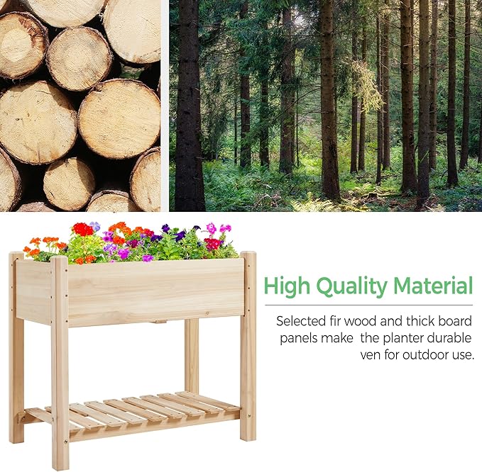 Topeakmart Raised Garden Bed Elevated 2 Tiers Wood Planting Bed Above Ground Planter Box for Vegetables Flowers Herbs Yard Outdoor, 34x18x30in