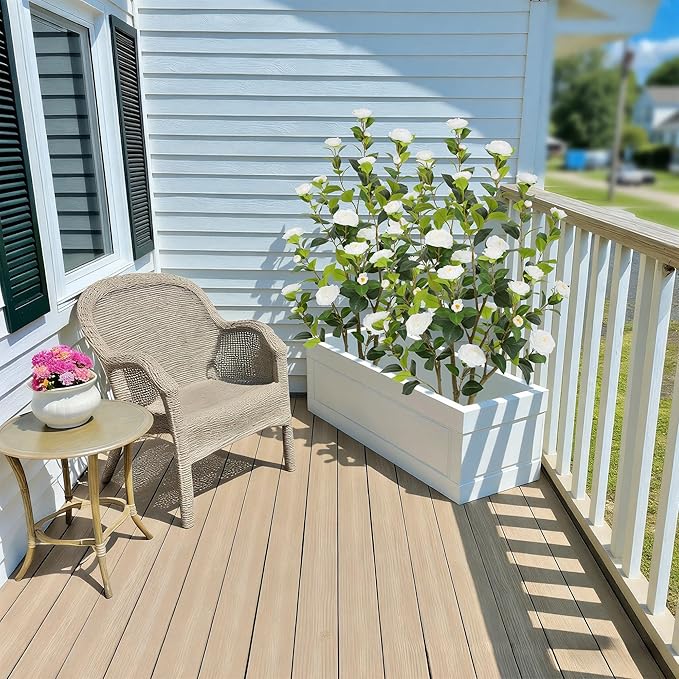 Nafresh 4FT Lush Artificial White Camellia Tree Outdoor 2 Pack, 48inch Faux Camellia Plant, Fake Camellia Flowers Tree for Indoor Outdoor Living Room Home Patio Front Door Garden Decor