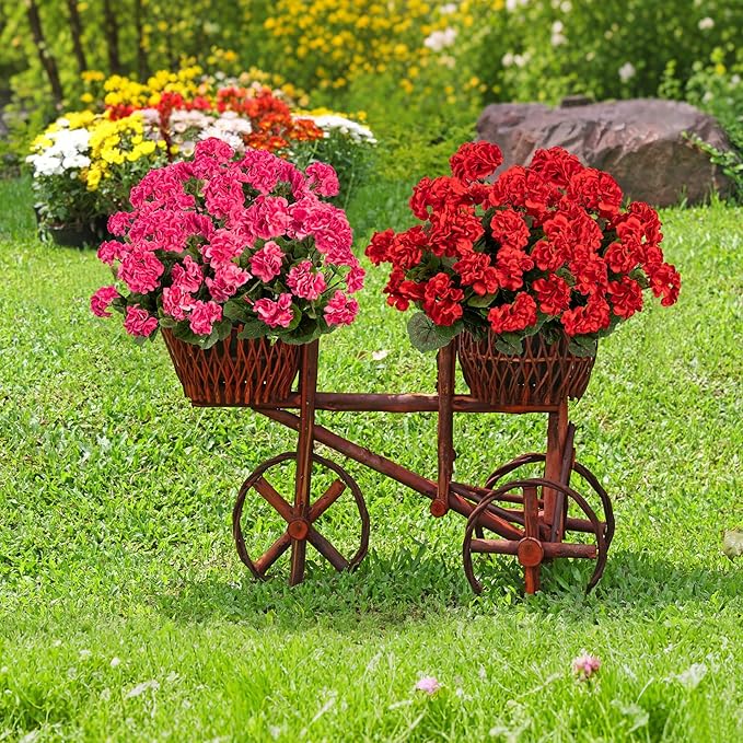 Uqueeten Artificial Flowers for Outdoors Artificial Geranium,8PCS Fake Flower Geranium Artificial Plant Home Decor,Silk Geraniums Artificial Flowers Realistic Outdoor Flower Decoration (Red) 14.4"