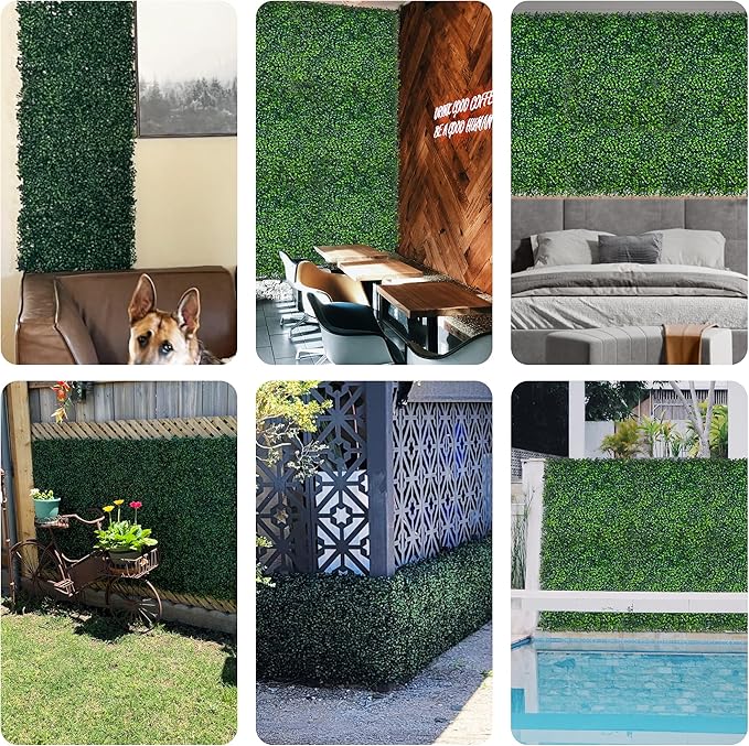 DOPGIB Artificial Boxwood Panels,20"x 20"(12P) 4-Layer Leaf UV-Protected Grass Wall Backdrop Panels for Outdoor, Indoor, Garden&Fence Covering Privacy, Backyard and Decor