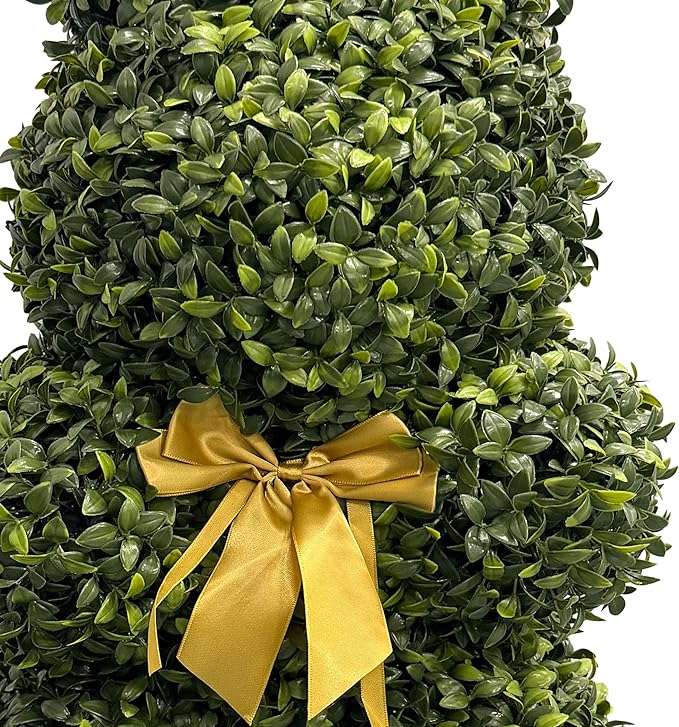 Bunny-Shaped Topiary Ball 32'' Artificial Tree Rabbit Bowknot Pot UV-Resistant Faux Boxwood Topiaries Plant for Porch Decor Outdoor/Indoor 2 Pack