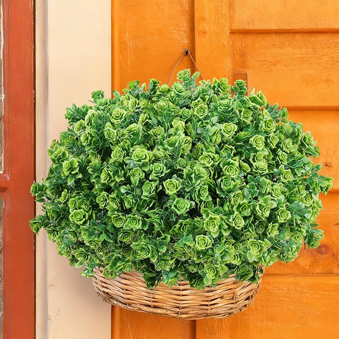 Artificial Fake Outdoor Plants for Spring Summer Decoration, 12 Bundles Fake Plastic Roses UV Resistant Look Real Faux Plants for Planter Outside Front Door Porch Patio Balcony Garden Indoor Yard Urn