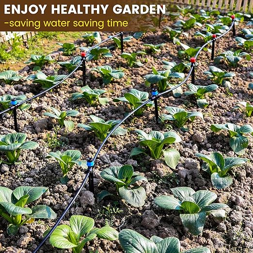 Eledom 55FT Quick-Connect Drip Irrigation Kit, Garden Watering System DIY Automatic Irrigation Equipment Set for Lawn Raised Bed Greenhouse Plant Watering with 1/4'' Tubing, Drip Emitters, Connectors