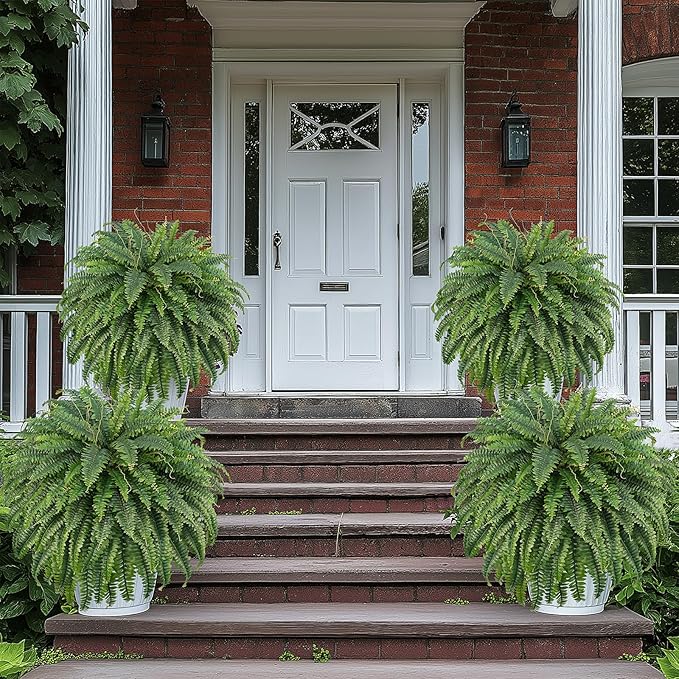 Richeerca Fake Ferns, 50IN Single Realistic Large Faux Plants with 96 Fronds, Artificial Boston Ferns for Outdoors Home DIY Plant Wall Garden Porch Entrance Decor