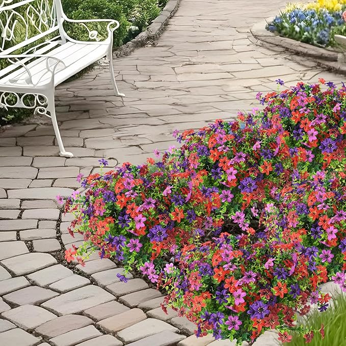 Artificial Flowers for Outdoors 12 Bundles Fake Plants Spring Home Decoration, Realistic Faux Flower Silk Daisy with Eucalyptus Stem UV Resistant Patio Planter Porch Yard Window(Mix 4 Colors)