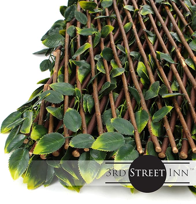 3rd Street Inn™ Leaf Trellis - Bamboo Greenery Panel - Boxwood and Ivy Privacy Fence Substitute - DIY Flexible Fencing (1, White Rose Rattan)