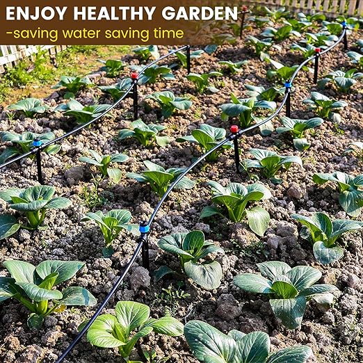 Eledom 110FT Quick-Connect Drip Irrigation Kit, Garden Watering System DIY Automatic Irrigation Equipment Set for Lawn Raised Bed Greenhouse Plant Watering with 1/4'' Tubing, Drip Emitters, Connectors