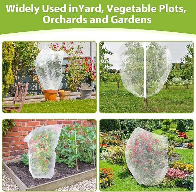 4PCS Fruit Tree Netting with Drawstring and Zipper, 3.93 * 4.92ft Blueberry Bush Netting Cover, Insect Netting for Garden, Garden Fruit Nets Protection from Anti Birds, Bugs